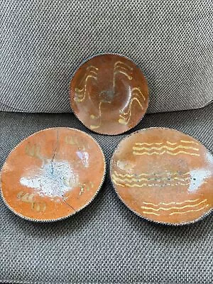 Antique Primitive Pa. Redware Slipware Bowl Plate Lot Of 3 19th Century • $2000