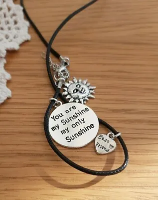 You Are My Sunshine Double Design Pendant Best Friend & Sun Charms Cord Necklace • £2.95