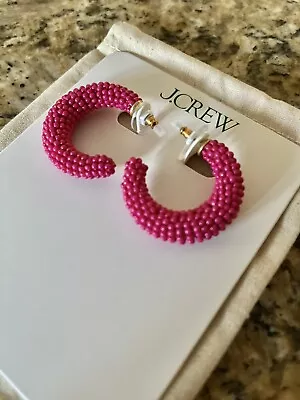 J Crew Seed Bead Beaded Statement Hoop Earrings Pink Fuchsia NWT NEW • $21.24