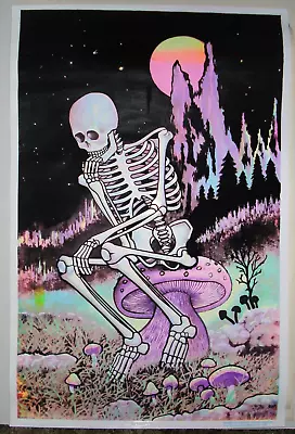 Vintage Velvet The THINKER Blacklight Poster Flocked Rodin Funky Skeleton NOS • $75