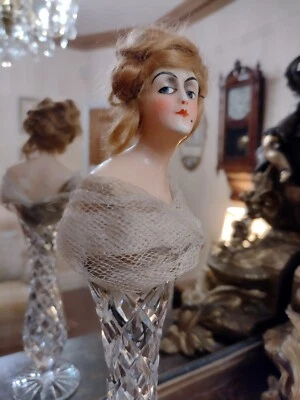 £95 • Buy Beautiful Alluring Old Wax Half Doll - Head & Shoulders + Wires - Stamped 