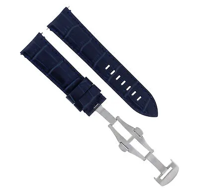 22mm Leather Watch Band Strap For 42mm Montblanc Timewalker Watch Clasp Blue • $29.95