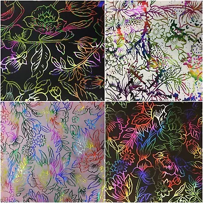 Foil Holographic Flower On ITY Matte Jersey 2 Ways Spandex Fabric • $7.99