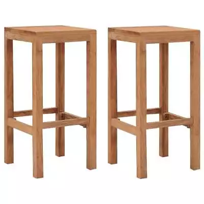 2x Solid Teak Wood Bar Stools Wooden Set Of Bar Chairs Kitchen Seats P6Z8 • £211.99