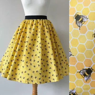 1950s Full Circle Skirt Bumble Bee Print All Sizes - Rockabilly Honeycomb Bees • £32.99