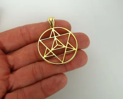 Large Merkaba Pendant For Necklace Gold Plated Copper Merkabah Double Sided 35mm • $12.99