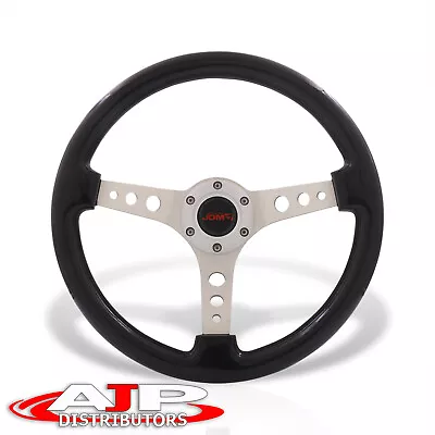 6 Bolts Black Wood Chrome Aluminum W/ Horn JDM Sport 14  350mm Steering Wheel • $57.99