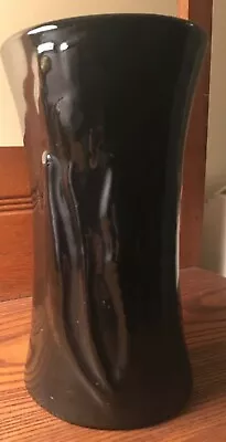 $35 • Buy ZANESVILLE STONEWARE VASE, Black High Glaze With A Raised Flower