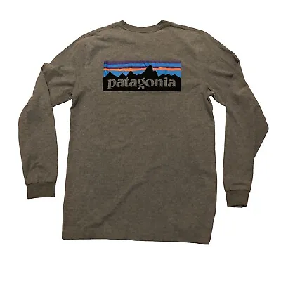 Patagonia Mens Long Sleeve Graphic Logo T Shirt Size Small Grey Hiking Outdoors • $14.99