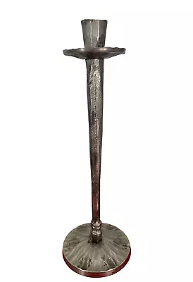 Brutalist Hammered Carved Metal Candlestick Heavy 12.25   Single Candle Holder • $34.98