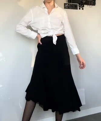 Womens MARITHE FRANCOIS GIRBAUD Skirt Pleated Asymmetrical Nylon Black Striped • $120