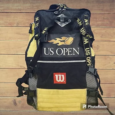 Vintage Wilson US Open Backpack Black Yellow Gym Tennis Court Bag • $44.99