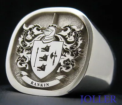 Signet Ring Cushion 21mm XXL Custom Engraved Family Crest Solid Silver By Joller • £425.86