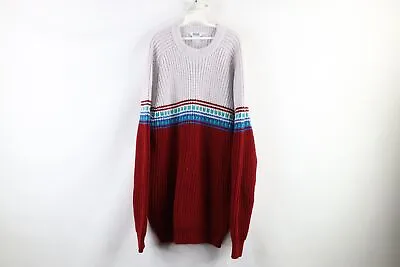 Vintage 90s Streetwear Mens XLT Striped Chunky Ribbed Knit Crewneck Sweater • $59.95