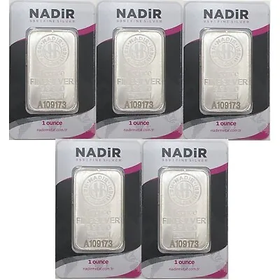 Lot Of 5 - 1 Oz Silver Bar Nadir Metal Refinery NMR - .999 Fine In Assay • $151.96