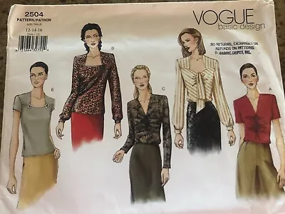 🌸 Vogue Basic Design #2504 - Ladies (5 Style) Pullover Blouse Pattern 12-16 Ff • $12.34