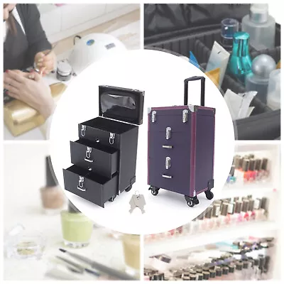 Women Pro Trolley Cosmetic Case Tattoo Nail Makeup Tool Box Rolling Luggage Case • $71.25