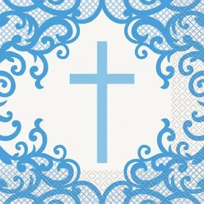 Pack Of 16 Fancy Blue Cross Napkins / Serviettes Communion Confirmation - New  • £2.95