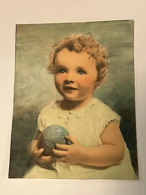 Vintage Photo Hand Colored Little Girl Holding Ball Blue Eyes Blonde Hair • $12