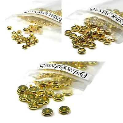 50 Gold Flat Spacer Heishi Rondelle Disc Jewelry Beads Plated Over Brass Metal • $4.09