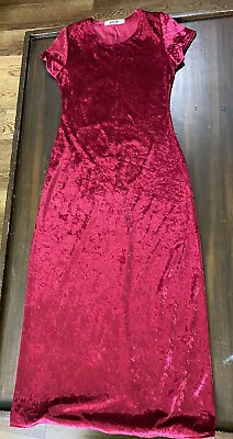 Vintage XS Hana Red Velvet 90s Holiday Retro Flattering Cool Dress Mid Length • $20