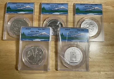 2010 ATB 5oz Silver Coins | Satin Finish | ANACS MS69 | Graded Silver | Wood Box • $1300