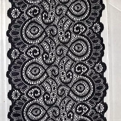 QUALITY BLACK SOFT STRETCH LACE 16cm WIDE TRIM CRAFTING FABRIC • £3.60