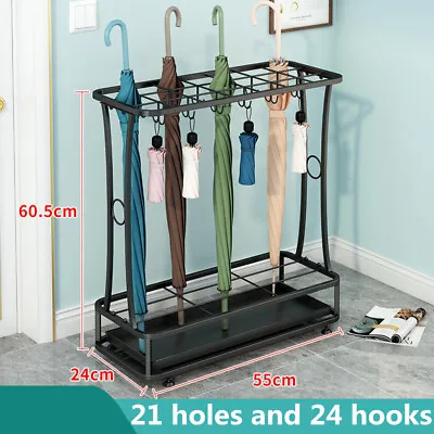 $49.40 • Buy Metal Umbrella Stand Holder Walking Stick Umbrella Home Hotel Storage & 24 Hooks