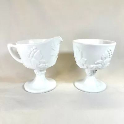 Indiana Colony Glass Milk Glass Creamer And Sugar Dish Set Harvest Grape Pattern • $13.50