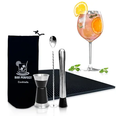 Professional Bar Set Spill Mat 12x18  Muddler Spoon Jigger Bartender Mixology • $21.99