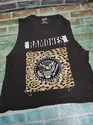 Vintage Ramones Leopard Crop-Top Cutoff Tank-Top Womens Black LARGE • £23.74