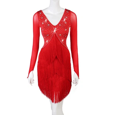 £59.98 • Buy V-neck Tassel Womens Latin Tango Rumba Samba Ballroom Competition Dance Dress