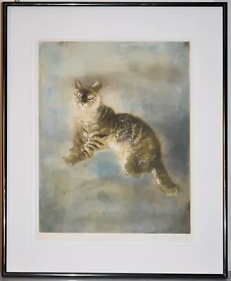 Listed Indian Artist KAIKO MOTI Signed Original Etching Aquatint 'Cat' • $500