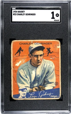 $99.99 • Buy 1934 Goudey CHARLIE GEHRINGER HOF Tigers #23 SGC 1 Poor Condition