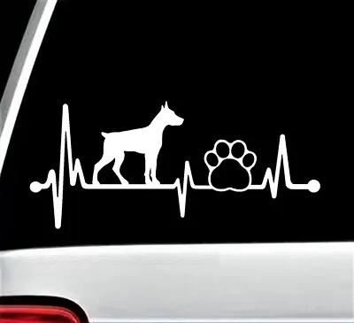 £4.10 • Buy Doberman Heartbeat Lifeline Dog Paw Decal Sticker For Car Window 8 Inch BG 153