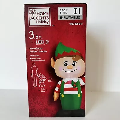 Home Accents Holiday 3.5 Ft LED Elf Airblown Inflatable Christmas Decoration NEW • $32
