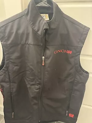 Cinch Western Vest Softshell Men Large Black Zip Bonded Embroidered Logo Jacket • $40