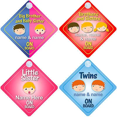 Brother & Sister On Board Car Signs Child/Baby - Choice Of 18 Different Designs • £5.49