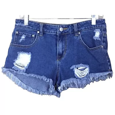 PS Erin Wasson Distressed Denim Shorts Duplicate Stitch Knit Back Pockets 28W • $22.75