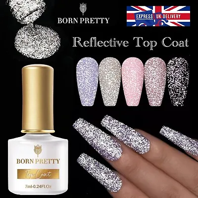 £5.25 • Buy REFLECTIVE Glitter Silver Top Coat Diamond Disco Nail Gel Polish FLASH Flashy UK