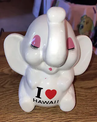 Vintage Ceramic Baby Elephant Coin Piggy Bank - Souvenir- I ❤ Hawaii White  6  • $17.99