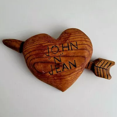 OOAK Folk Art Wood Carving Heart W/ Spinning Arrow Magnet  John N Jean  💘 Vtg • $24.88