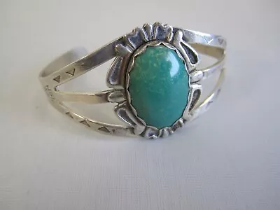 Vintage Native American Navajo Turquoise Stone Silver Cuff Bracelet • $47