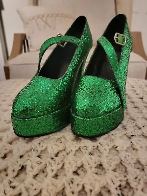 Ellie Size 6 Chunky Heel Green Glitter Maryjane Adult Women Shoes Heels  • $28