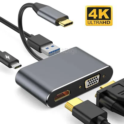 $22.95 • Buy 4 In 1 USB C Type-C To HDMI 4K VGA USB3.0 PD Video Adapter For MacBook/Phone