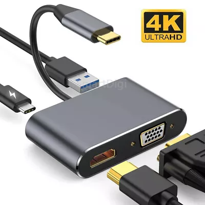 4 In 1 USB C Type-C To HDMI 4K VGA USB3.0 PD Video Adapter For MacBook/Phone • $18.95