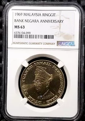 NGC MS63 1969 MALAYSIA Ringgit Commemorative Coin RARE(+FREE1 Coin) #22806 • $48