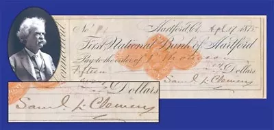 Samuel L. Clemens Signed Check - Autographs Of Famous People • $3210