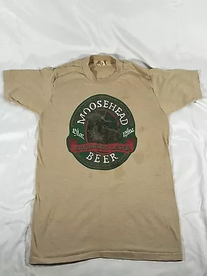 VTG 80s Sneakers USA Moosehead Beer Canadian Lager Beige T-Shirt M Single Stitch • $9.95