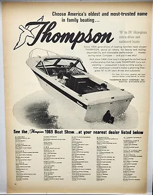 1969 Thompson Boat Company Fiberglass Stern Drive Outboard Vintage Print Ad • $10.88